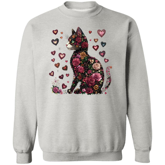 cat flowers Floral Cat Sweatshirt – Cozy 8oz Cotton Blend with Heart Design (S-5X)