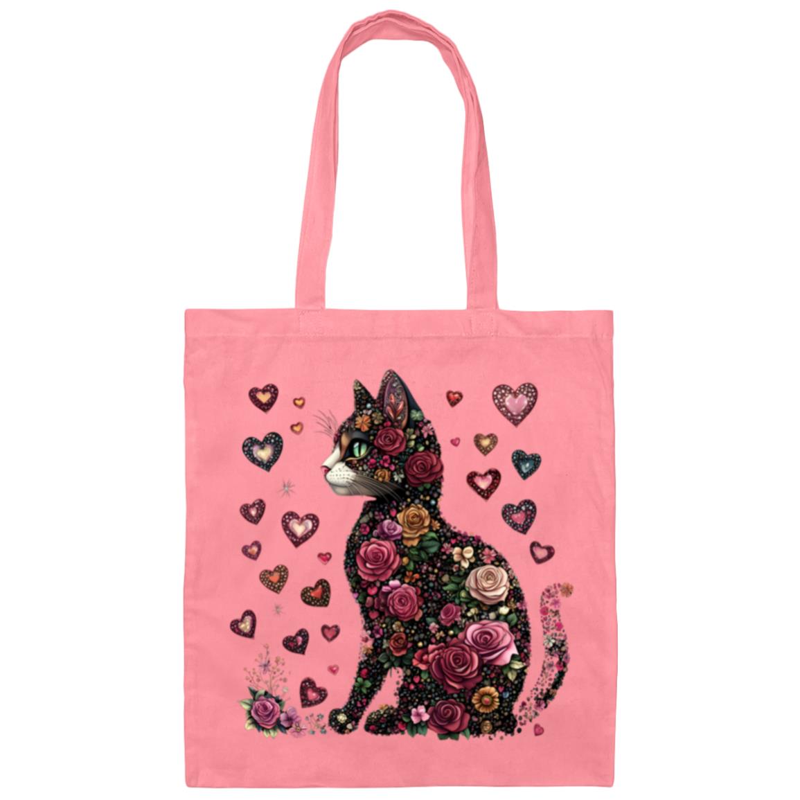 cat flowers Floral Cat Tote Bag – Eco-Friendly Canvas Bag with Vibrant Design