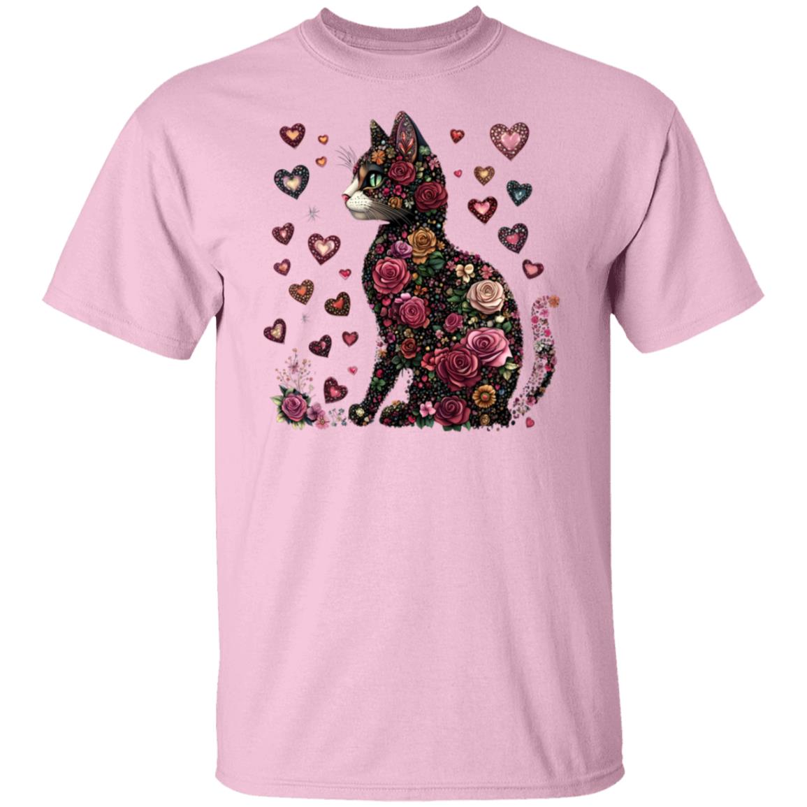 cat flowers Floral Cat T-Shirt – 100% Cotton, Vibrant Design, Sizes S-5X