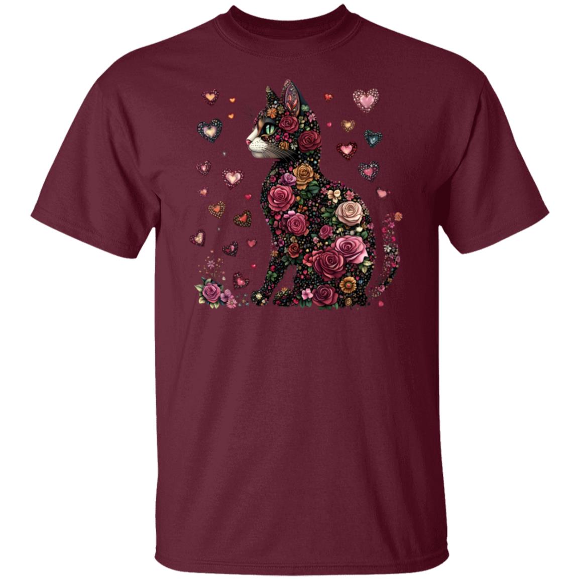 cat flowers Floral Cat T-Shirt – 100% Cotton, Vibrant Design, Sizes S-5X