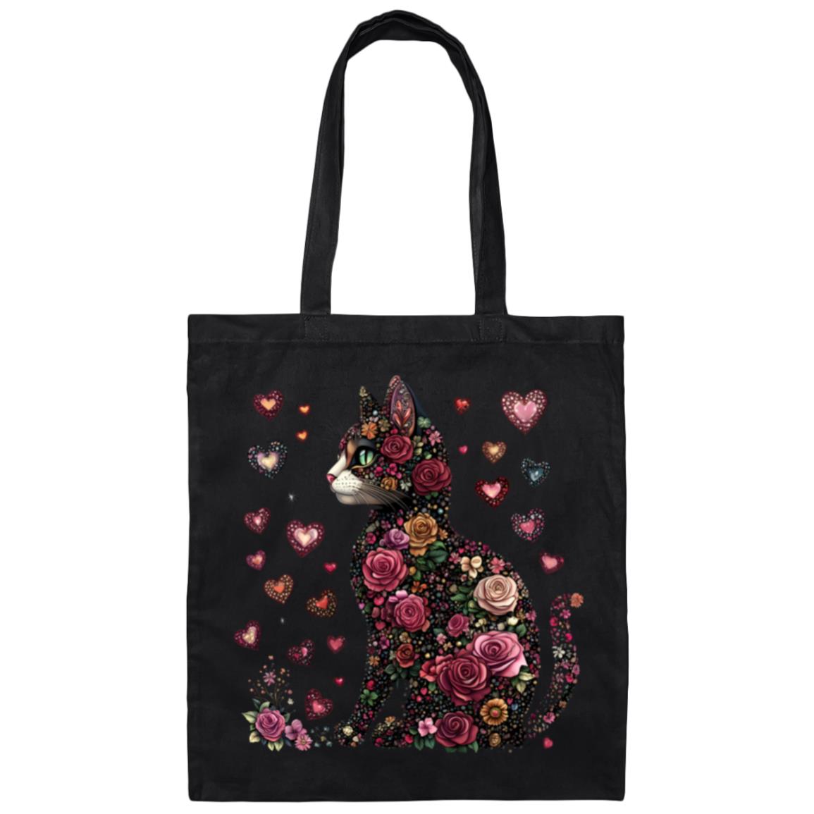 cat flowers Floral Cat Tote Bag – Eco-Friendly Canvas Bag with Vibrant Design