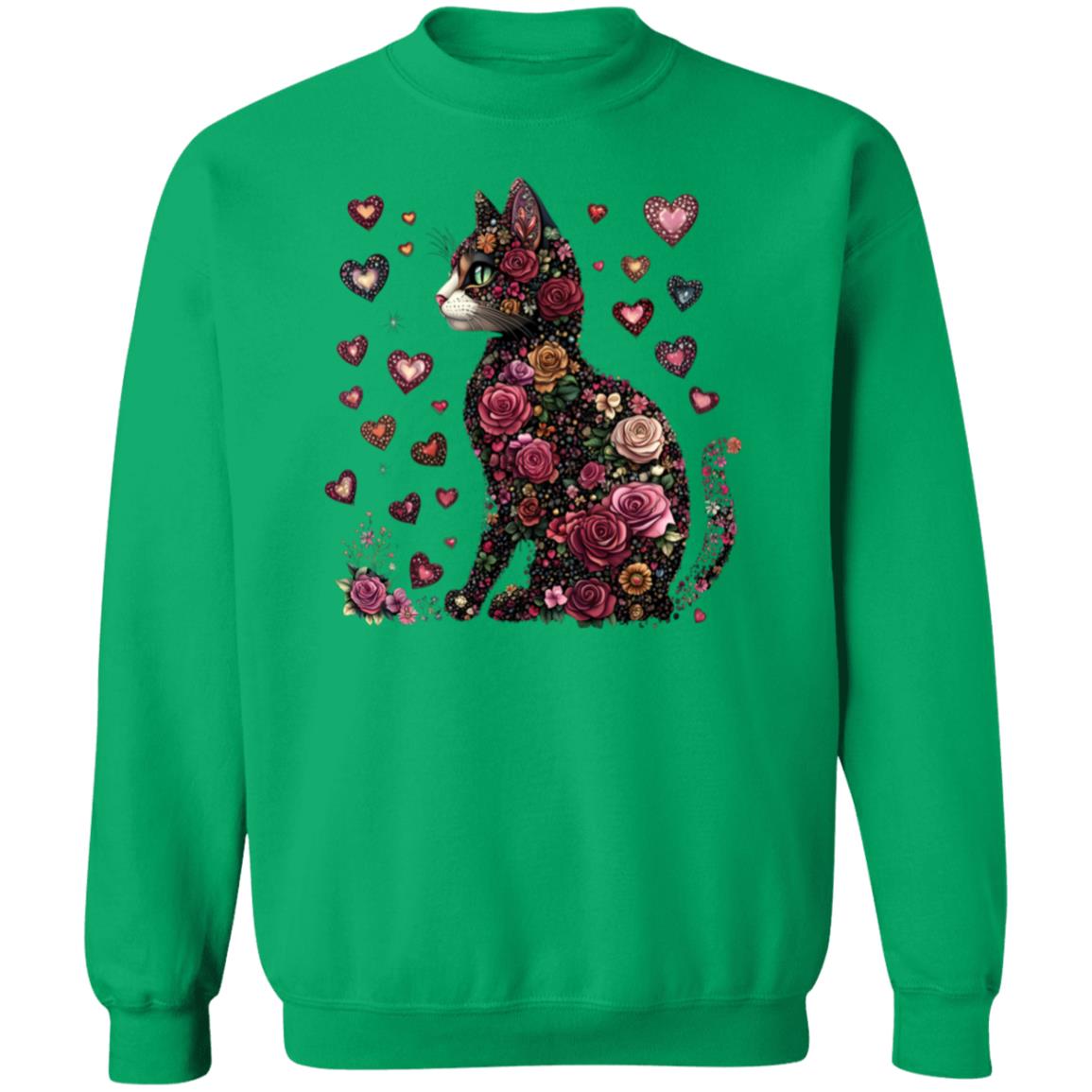 cat flowers Floral Cat Sweatshirt – Cozy 8oz Cotton Blend with Heart Design (S-5X)