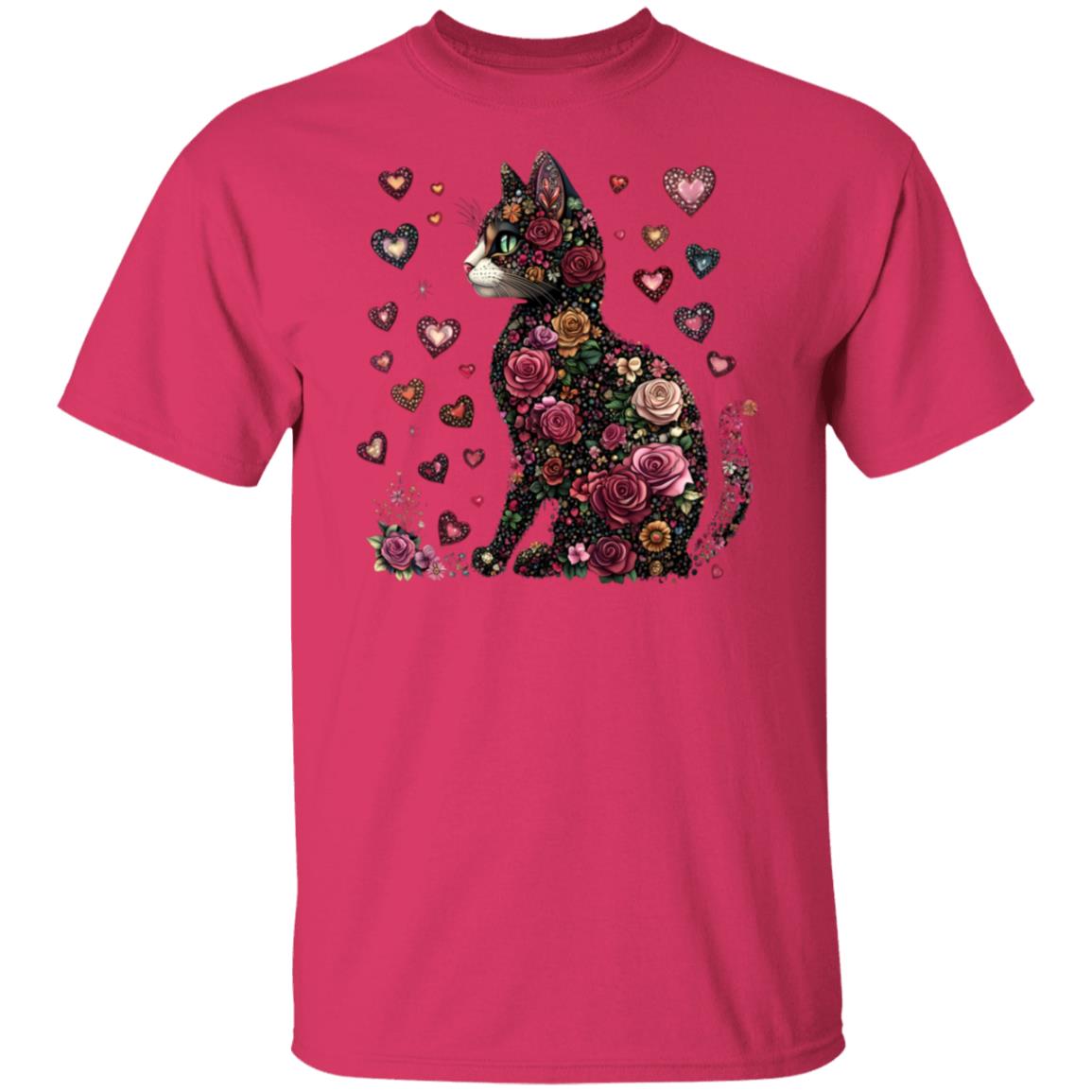 cat flowers Floral Cat T-Shirt – 100% Cotton, Vibrant Design, Sizes S-5X