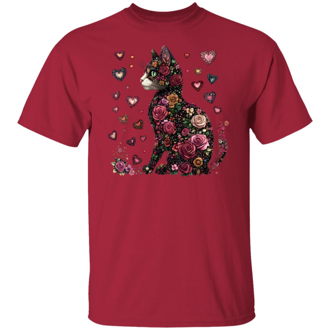 cat flowers Floral Cat T-Shirt – 100% Cotton, Vibrant Design, Sizes S-5X