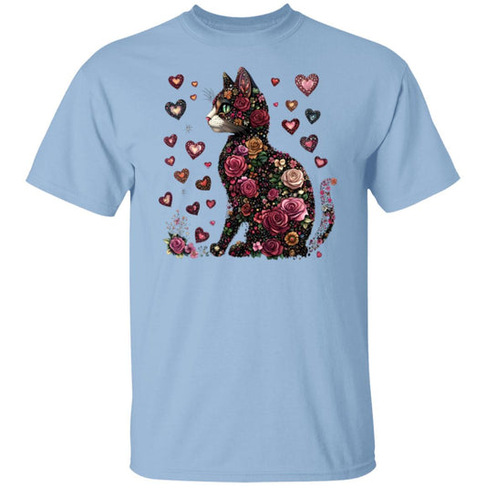 cat flowers Floral Cat T-Shirt – 100% Cotton, Vibrant Design, Sizes S-5X