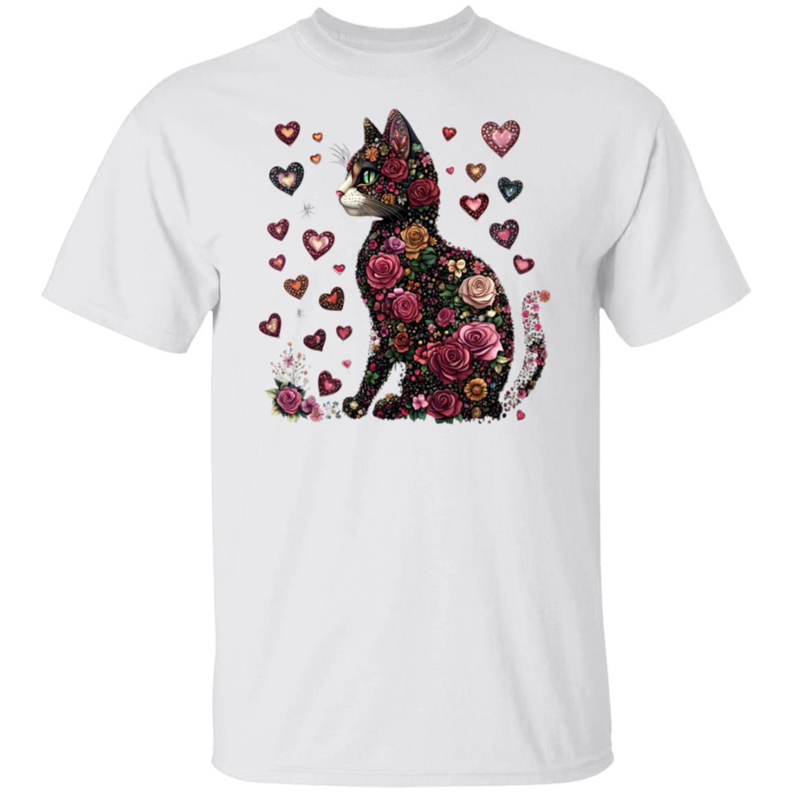 cat flowers Floral Cat T-Shirt – 100% Cotton, Vibrant Design, Sizes S-5X