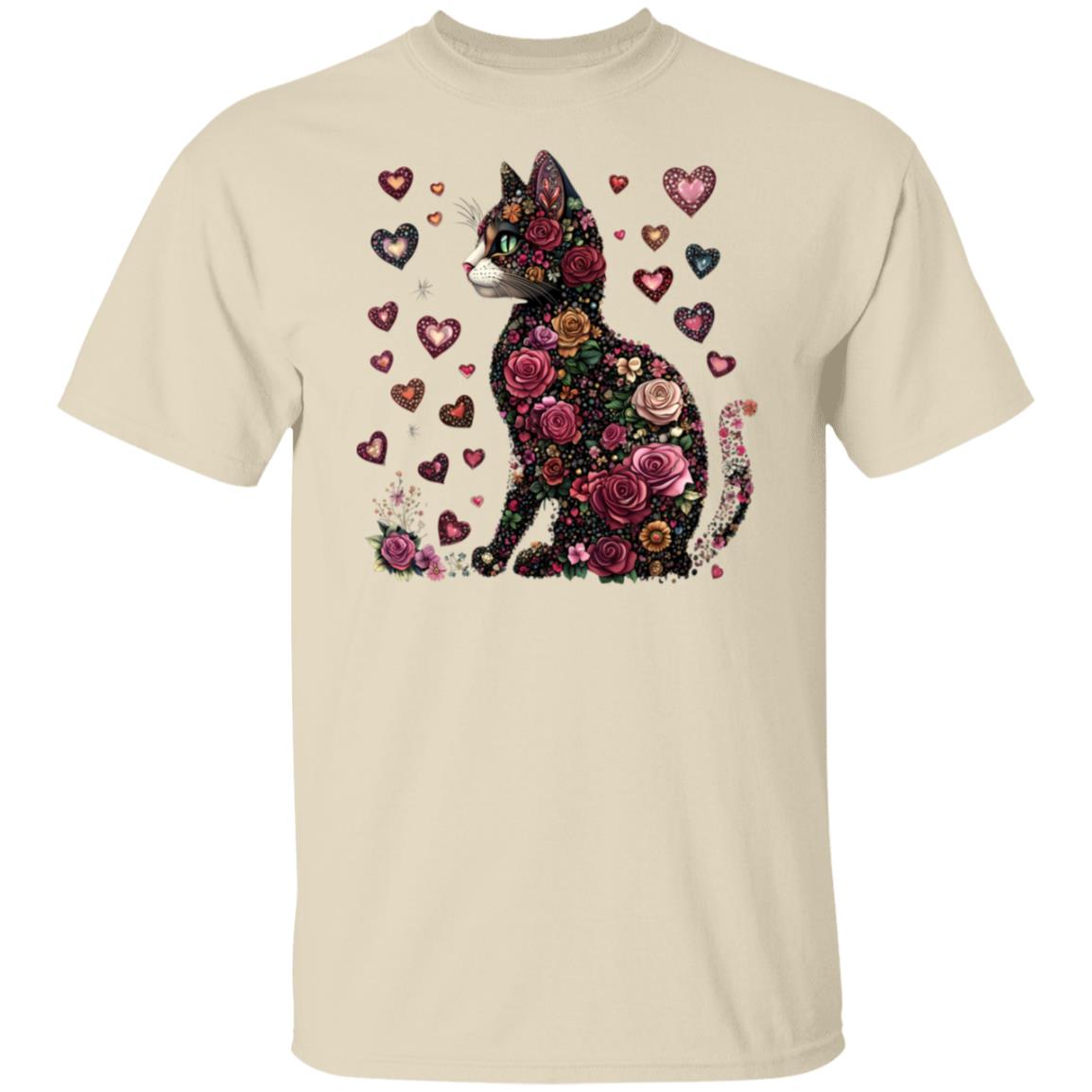 cat flowers Floral Cat T-Shirt – 100% Cotton, Vibrant Design, Sizes S-5X