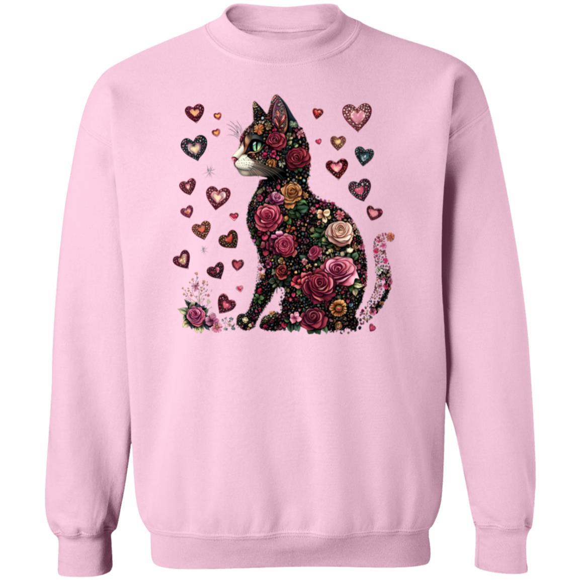 cat flowers Floral Cat Sweatshirt – Cozy 8oz Cotton Blend with Heart Design (S-5X)