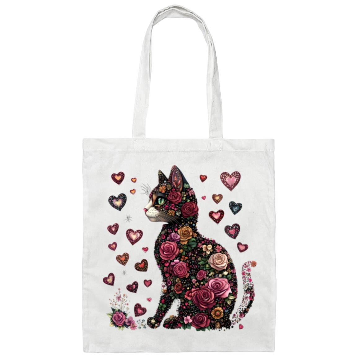 cat flowers Floral Cat Tote Bag – Eco-Friendly Canvas Bag with Vibrant Design