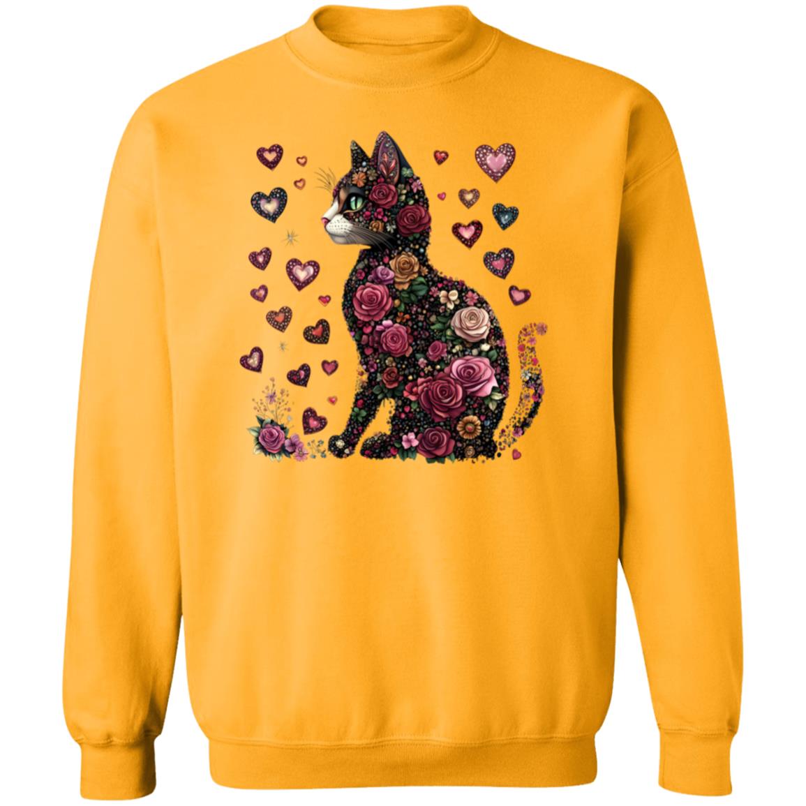 cat flowers Floral Cat Sweatshirt – Cozy 8oz Cotton Blend with Heart Design (S-5X)