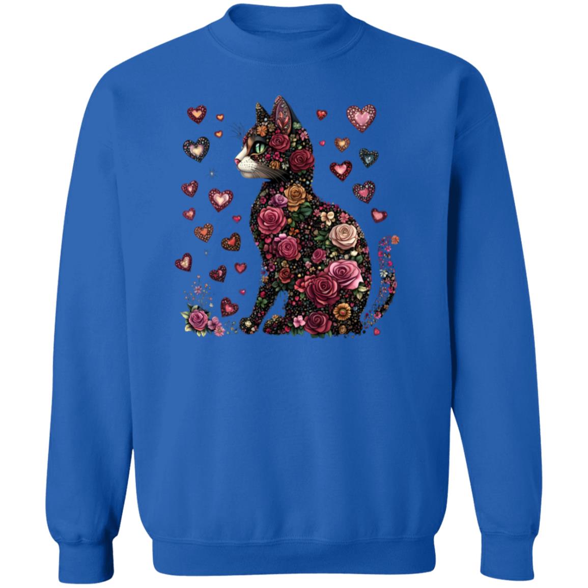 cat flowers Floral Cat Sweatshirt – Cozy 8oz Cotton Blend with Heart Design (S-5X)