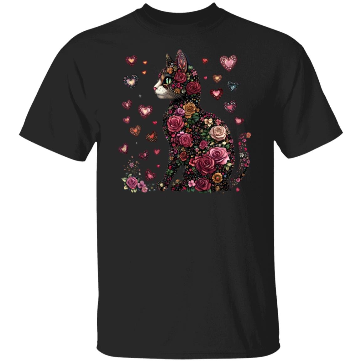 cat flowers Floral Cat T-Shirt – 100% Cotton, Vibrant Design, Sizes S-5X